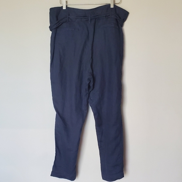 Ralph Lauren 100% Linen Belted High Waist Pants Navy Blue with Pockets - Picture 2 of 8